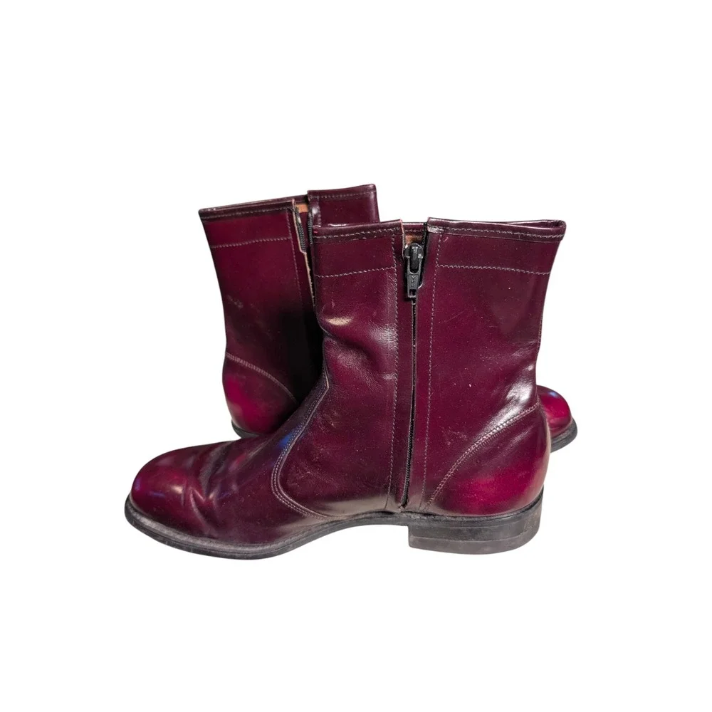 Goodyear Burgundy Leather Beatle Boots Mens Size 8 3E Wide Side Zip Ankle Boots